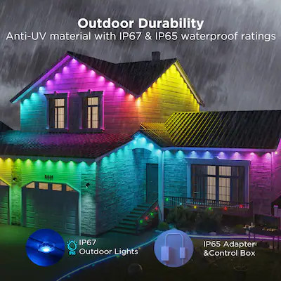 Govee - Wi-Fi RGBIC Outdoor Permanent String Lights 100ft - White | Best Buy U.S.