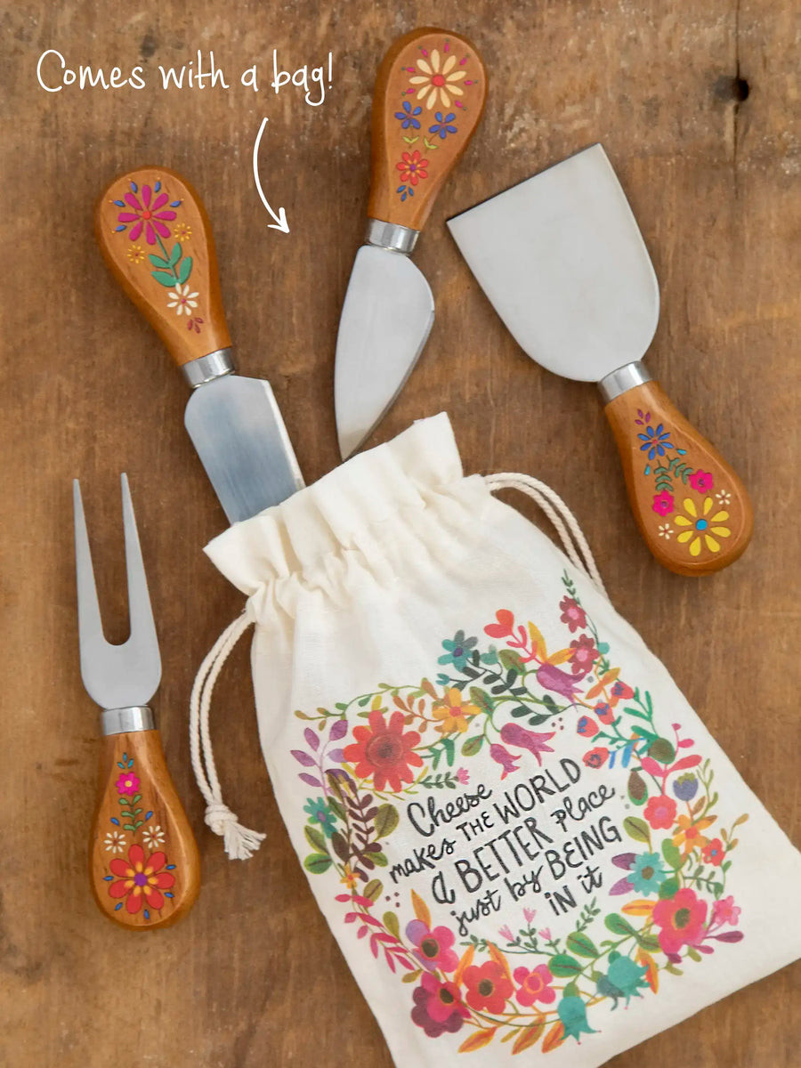 Folk Floral Cheese Knives, Set of 4 | Natural Life