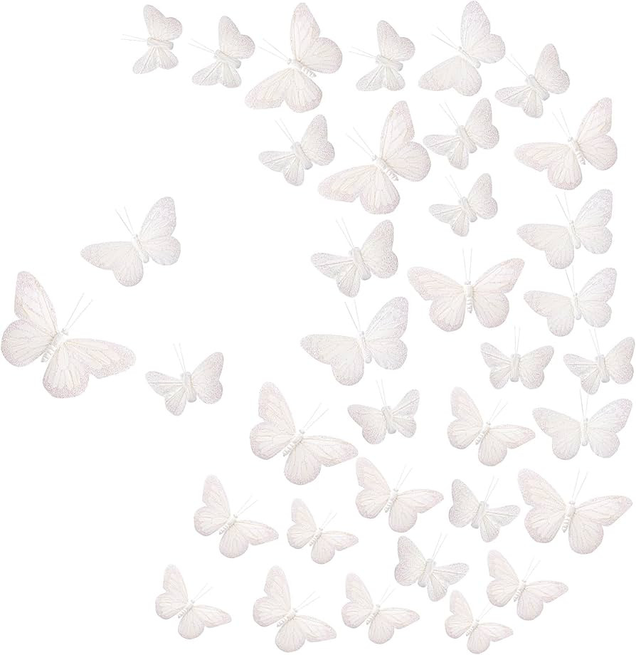 Chuangdi Feather Butterfly Decorations 36 Pcs White 3size Monarch Wall & Party Decor for Wedding,... | Amazon (US)