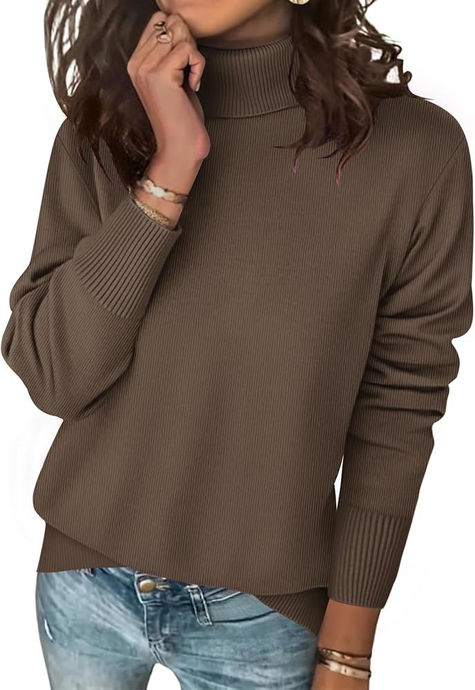 Zeagoo Women's Turtleneck Sweater Long Sleeve Spilt Hem Casual Knit Pullover Chunky Fall Winter J... | Amazon (US)