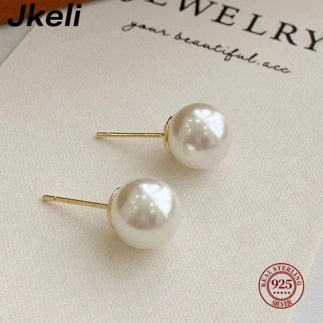 Jkeli Wholesale Natural White 8-12mm Freshwater Pearl and 925 Sterling Silver Stud Earrings for W... | AliExpress (US)