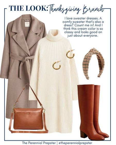 Thanksgiving outfit idea / fall style / classic and preppy style / chic style / sweater dress / long wool tie belt coat / houndstooth headband / tall boots 

#LTKSeasonal #LTKHoliday #LTKstyletip