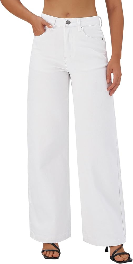 roswear Women's Wide Leg Jeans High Waisted Stretchy Denim Trouser Pants | Amazon (US)