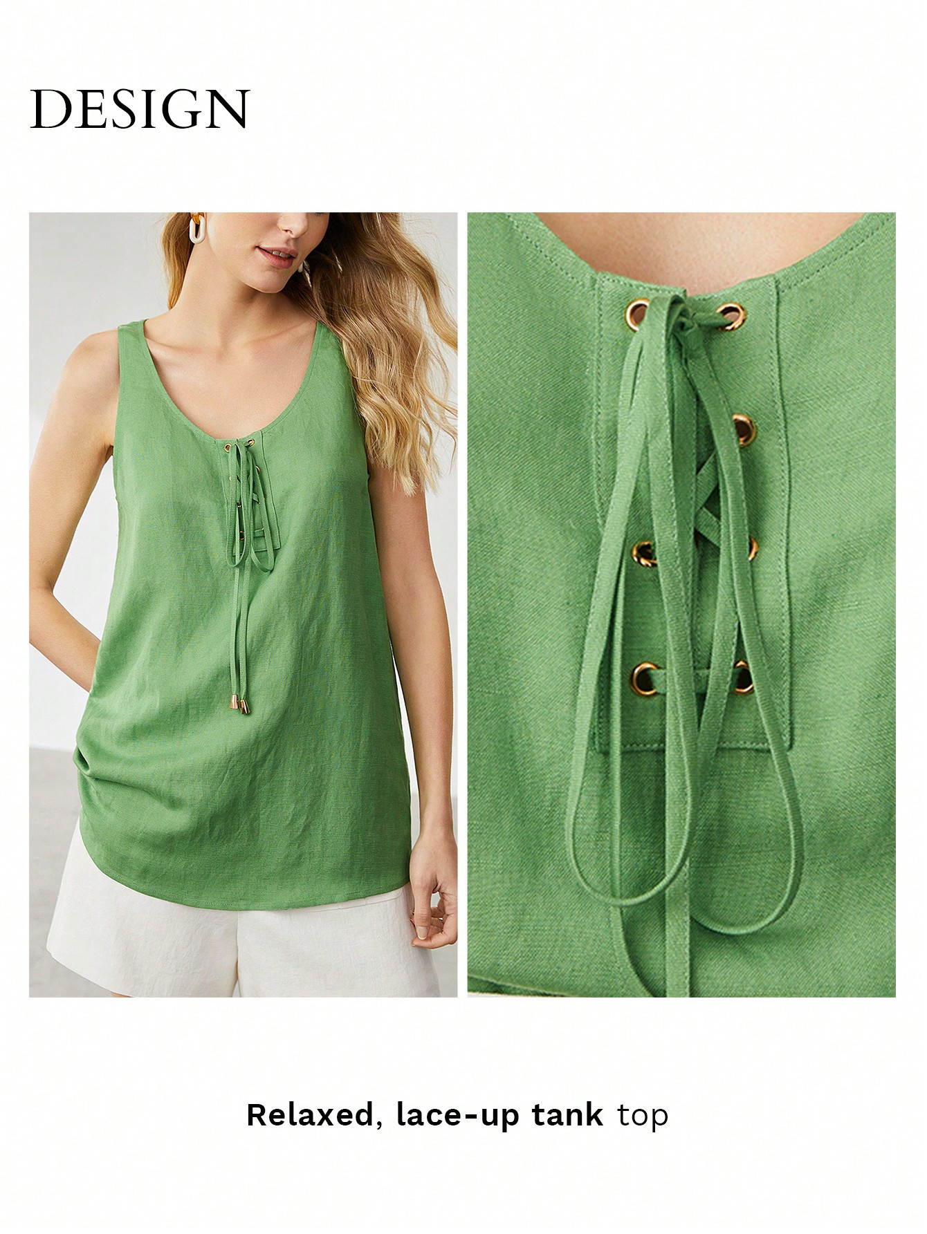 MOTF PREMIUM LINEN VISCOSE LACE-UP BLOUSE | SHEIN