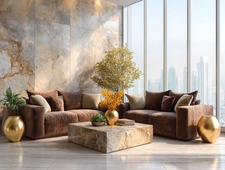 Luxurious minimalism done right.
Two rich brown sofas layered with tonal cushions and textured pillows, paired with a statement marble coffee table and subtle gold accents, create a space that feels warm, elevated, and effortlessly refined.

No excess. No clutter. No unnecessary décor.
This look proves that luxury interior design is about materials, tone, proportion, and lighting—not filling the room with accessories.

The final touch? Lighting.
Soft, warm lighting enhances the depth of brown tones, highlights marble veining, and brings out the quiet glamour of gold finishes—especially in high-rise living where light defines the mood.

This is modern luxury home décor at its most timeless.

#LuxuryMinimalism #ModernLuxuryDecor #BrownSofaTrend #TonalInteriors #MarbleCoffeeTable #LuxuryLivingRoom #HighRiseDecor #MinimalistHome #WarmNeutralDecor #InteriorDesignTrends #TimelessInteriors #QuietLuxury 

 #LTKHome