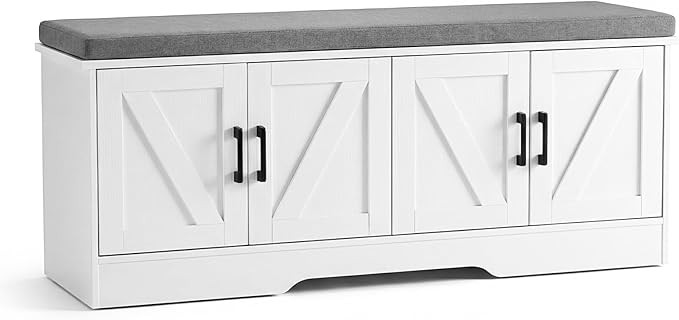 DUMOS Shoe Storage Bench, 47" Wide Shoe Organizer Cabinet with Padded Seat Cushion, 4 Doors, Adju... | Amazon (US)