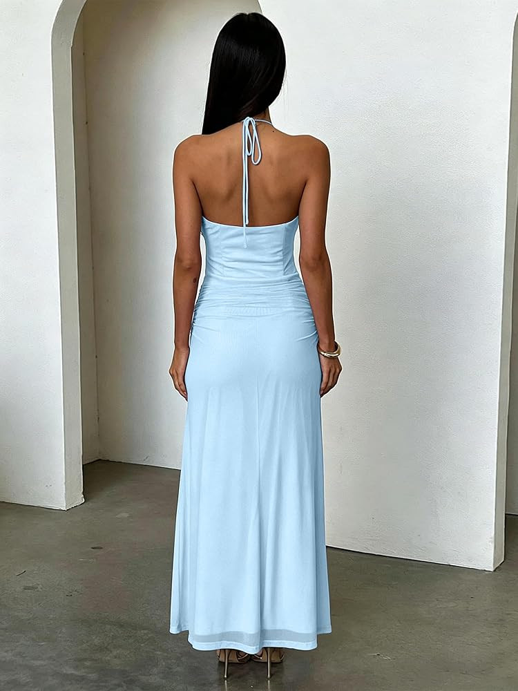 Kaximil Women's Sexy V Neck Halter Maxi Dresses Bodycon Cocktail Wedding Guest Long Dress | Amazon (US)