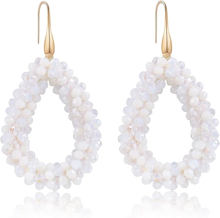 A Golden Cloud Colorful Beaded Hoop Dangle Earrings For Women Statement Boho Summer Beach Teardro... | Amazon (US)