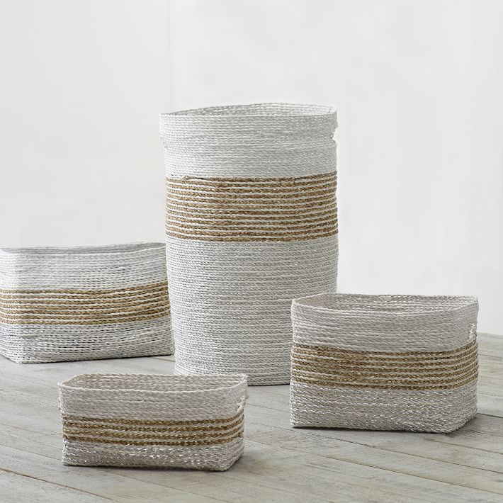 Shimmer Stripe Bins | Pottery Barn Teen