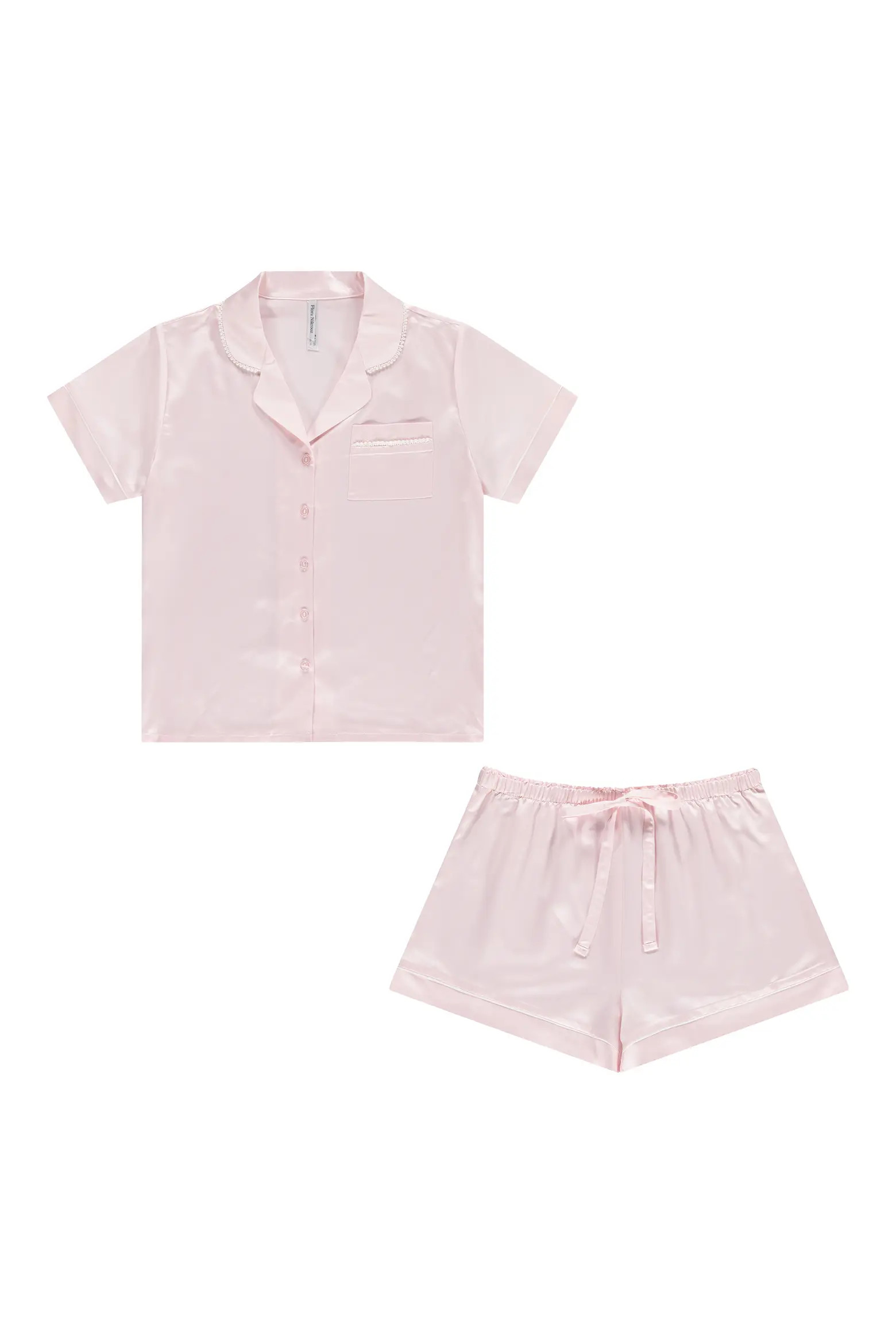 Satin Short Pajamas with Faux Pearl Trim (Women) | Nordstrom | Nordstrom