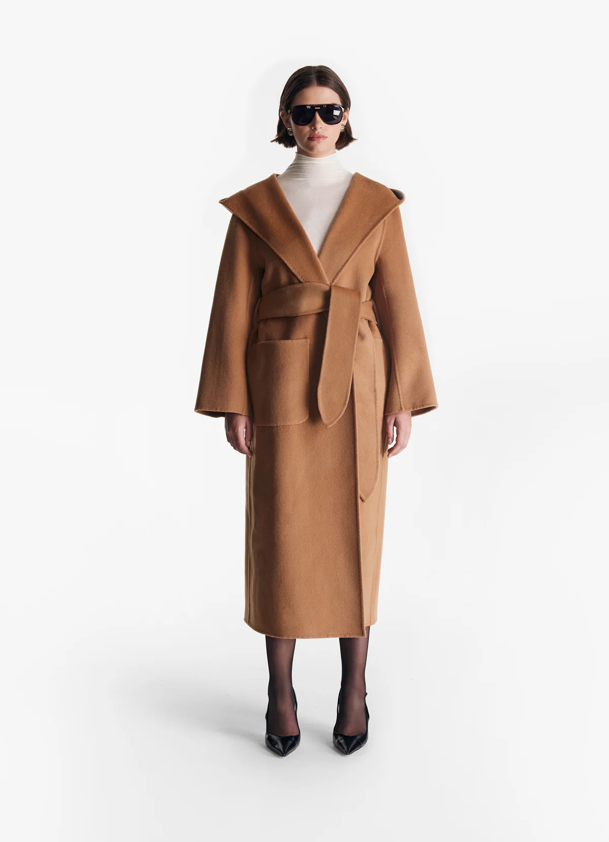 Camel Cashmere-Blend Wrap Coat | DE SAVARY LONDON