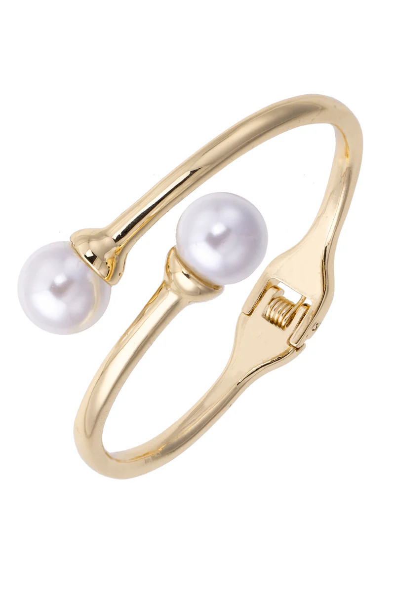 Maribel Pearl Crossover Bangle in Shiny Gold | CANVAS