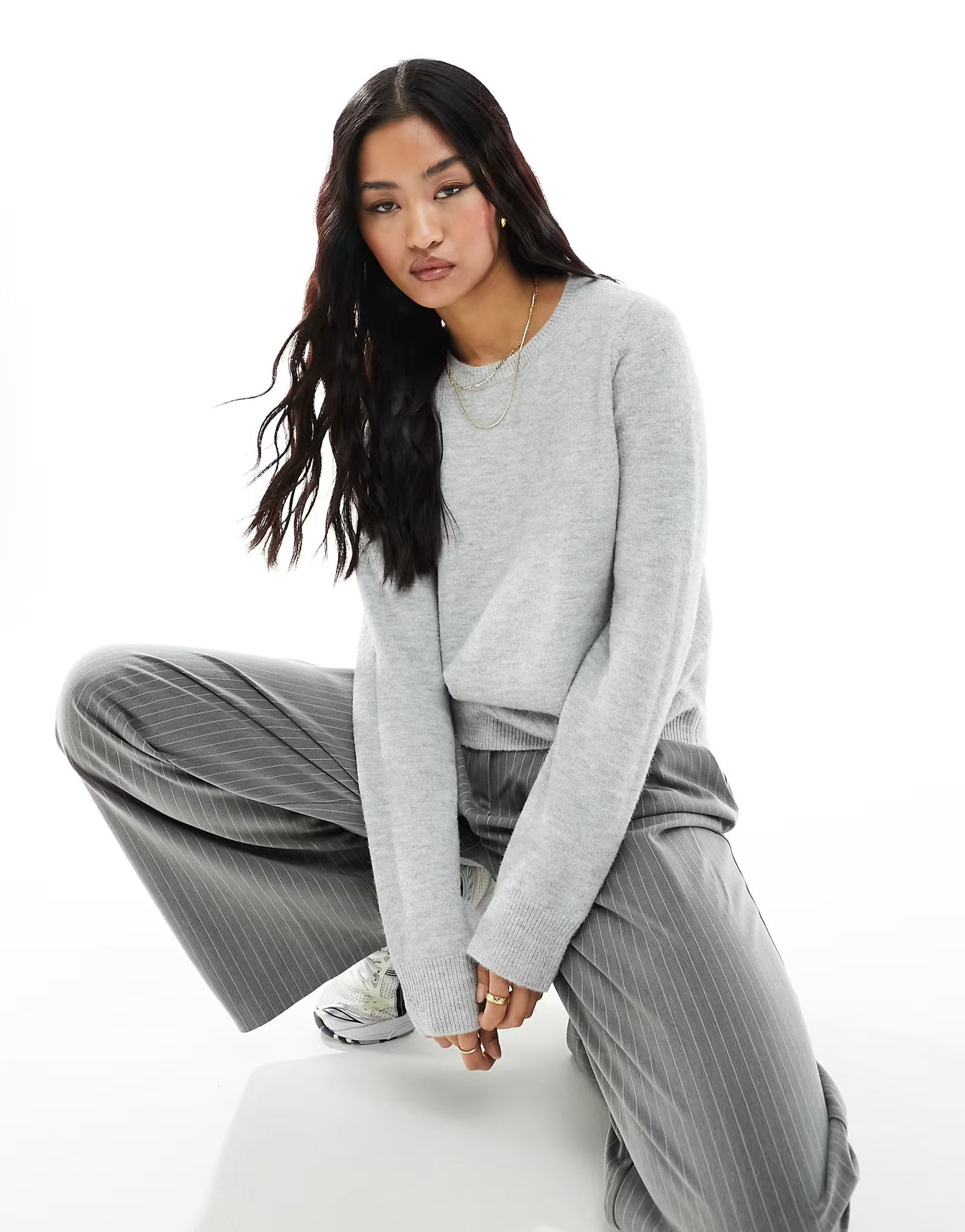 ASOS DESIGN neat fit crew neck jumper in grey | ASOS (Global)