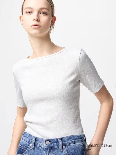 Boat Neck Ribbed T-Shirt | Half Sleeve | UNIQLO (US)