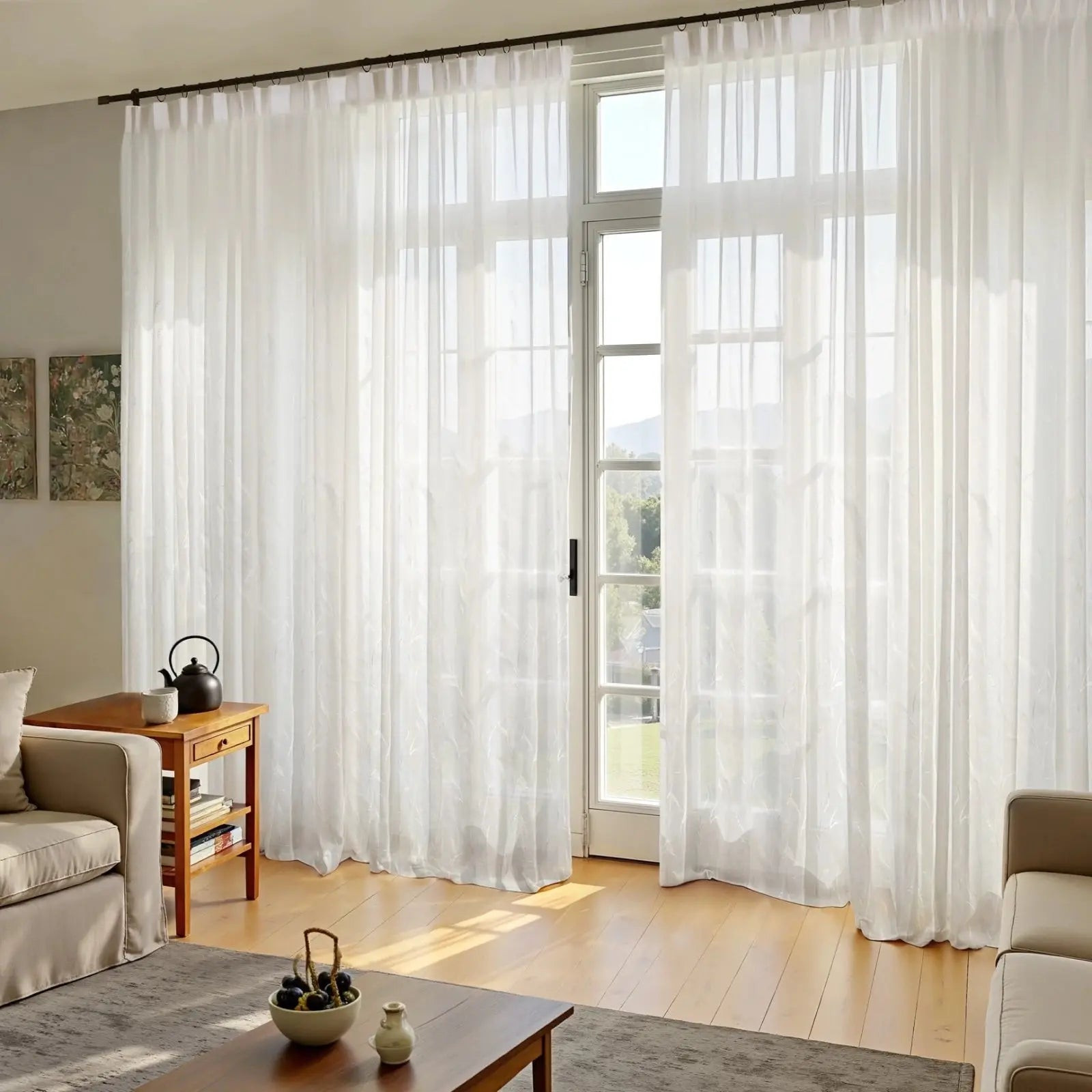 Florida Embossed White Semi Sheer Curtain Pleated | TWOPAGES