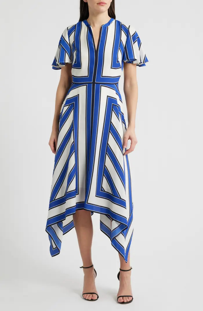 Geometric Stripe High Low Handkerchief Dress | Nordstrom