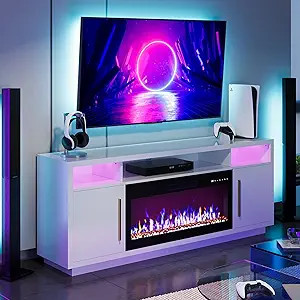 BELLEZE 70" Fireplace TV Stand for TVs Up to 75", LED Light Entertainment Center with 36" Electri... | Amazon (US)