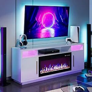 BELLEZE 70" Fireplace TV Stand for TVs Up to 75", LED Light Entertainment Center with 36" Electri... | Amazon (US)