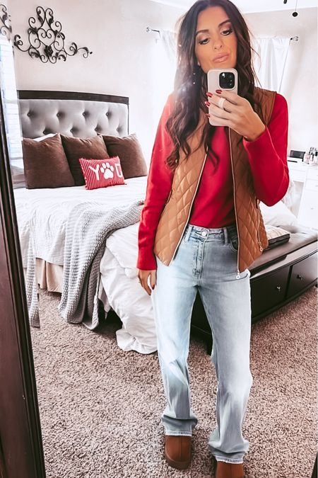 Love this (not itchy) red sweater! So soft, comfy & festive. These wide leg jeans are some of my favorites too! And these Ugg lookalikes 👀 
Wearing a size S sweater, size 27 jeans (5’11”, 125) 


#LTKstyletip #LTKfindsunder50 #LTKSeasonal