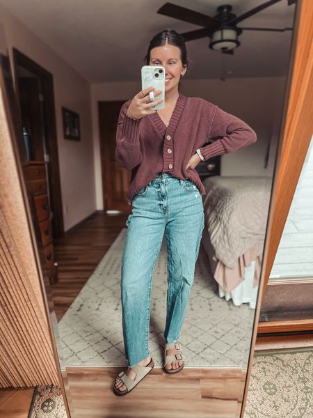 Wearing a size small in the cardigan (part of a matching set) and my true size 25 in the jeans. I also linked an affordable lookalike for my  Birkenstock sandals. 

#LTKfindsunder100 #LTKstyletip #LTKSeasonal