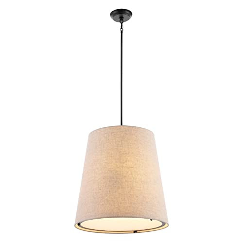 JONATHAN Y 18" Oil Rubbed Bronze 1-Light Iron and Linen Pendant Light, Modern Farmhouse Bohemian Empire Hanging Ceiling Fixture, Adjustable Height, LED Bulb Included JYL1314A | Amazon (US)