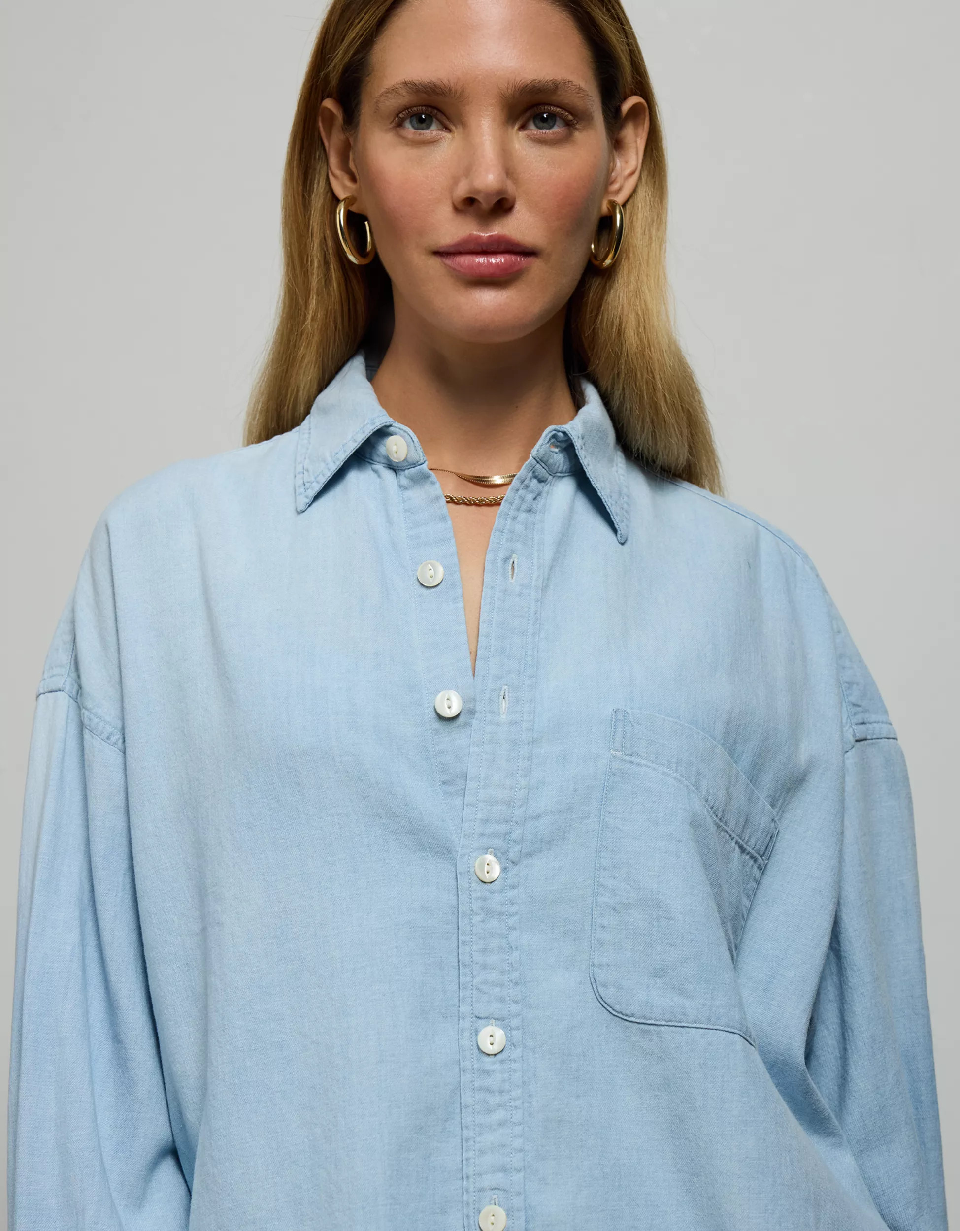 AE77 Premium Denim Boyfriend Shirt | American Eagle Outfitters (US & CA)