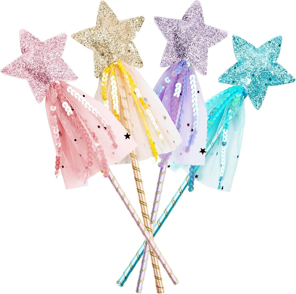4PCS Magic Wand for Kids, Princess Party Favors Princess Wands for Little Girls, Fairy Wands, Gli... | Amazon (US)