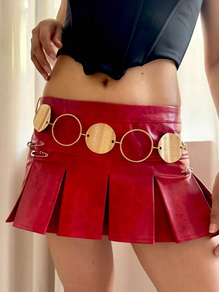 1pc Bohemian Wave Textured Metal Big Round Disc Adjustable Waist Chain Belt, Simple Design For Skirts, Pants, Suitable For Beach & Everyday Wear | SHEIN