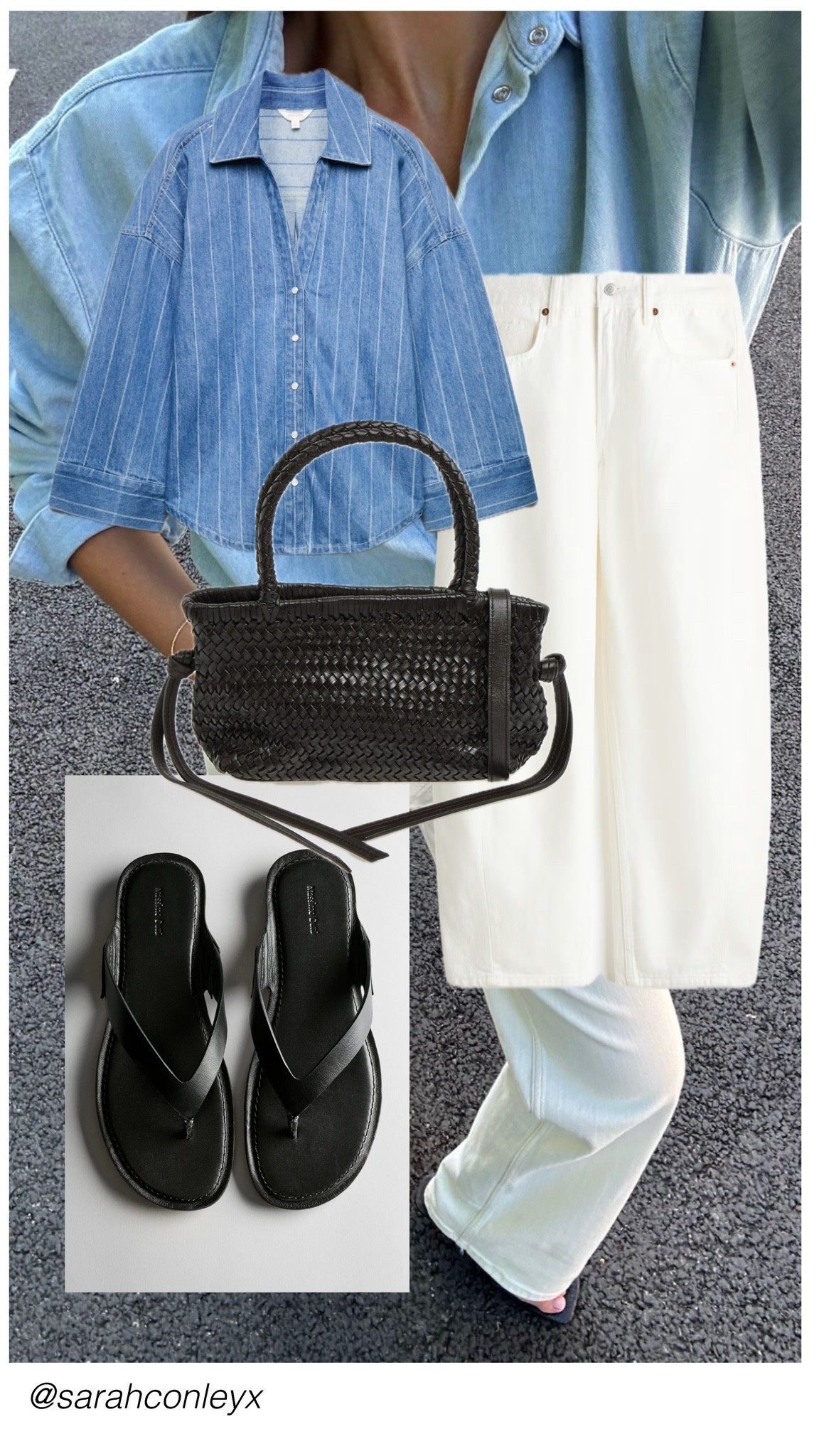 Double denim outfit 

White barrel leg jeans, striped denim shirt, black leather flip flops, black leather woven bag, workwear outfit, casual outfit, summer outfit

#LTKootd #LTKgrwm #LTKWorkwear