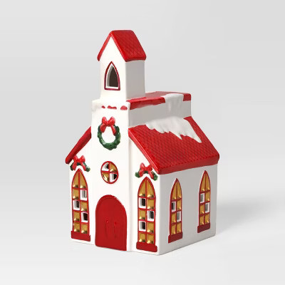 Christmas Earthenware Painted Decorative LED Church House White - Threshold™ | Target