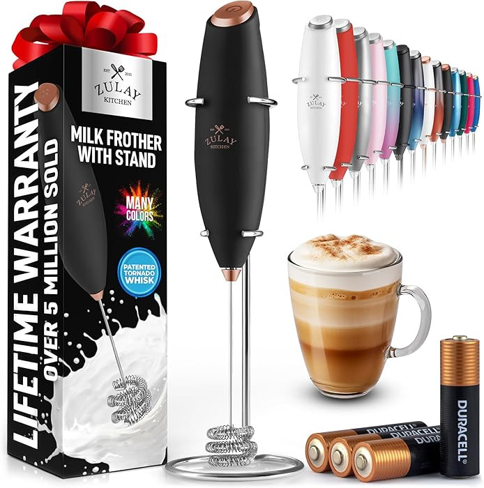 Zulay Kitchen Patented Tornado Triple Whisk Milk Frother with 4 Duracell Batteries – Handheld F... | Amazon (US)