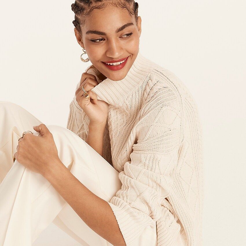 Long cotton cable-knit mockneck sweater | J.Crew US