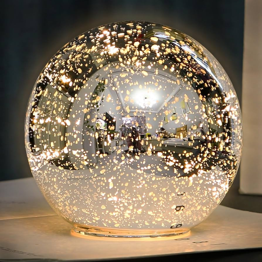Lighted Mercury Glass Ball Table Lamp, Silver Cordless Glass Orb Christmas Decor Ball Led Light G... | Amazon (US)