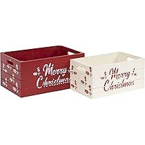 Red Co. Set of 2 Decorative Nesting Wooden Merry Christmas Storage Crate Organizers, Red and White | Amazon (US)