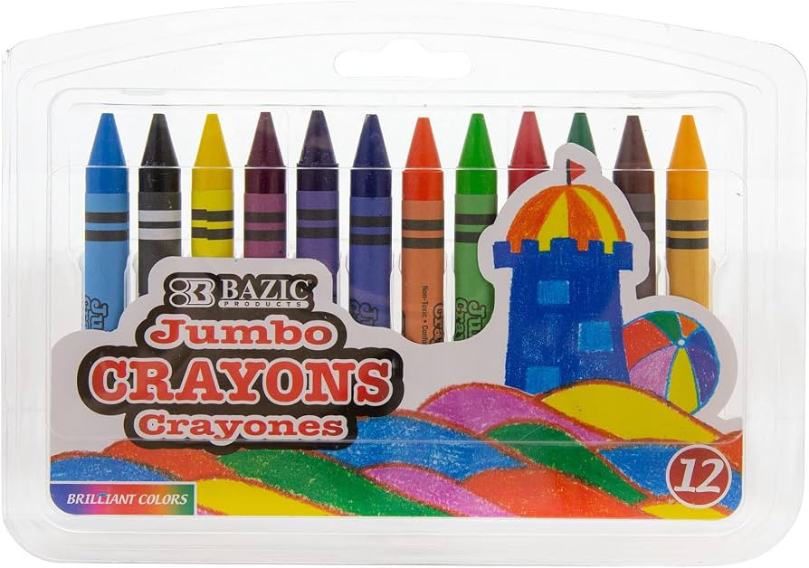 BAZIC Crayons Jumbo 12 Color, Assorted Color Coloring Crayon Set, Non Toxic Drawing Crayons for S... | Amazon (US)