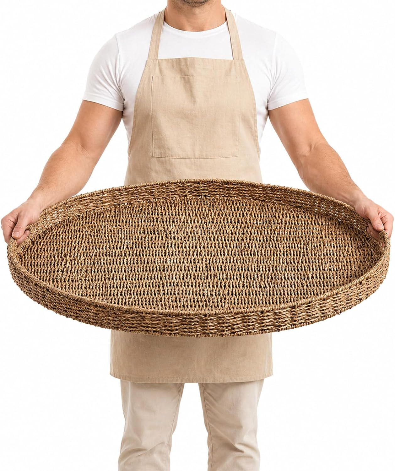 Extra Large Round Wicker Tray with Handles 26.77 Inches Round Rattan Tray Handwoven Seagrass Wick... | Amazon (US)