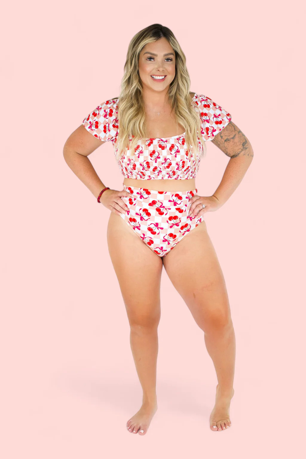 CHERRY SWEET CHECKERS DREAM TANKINI TWO PIECE WOMENS SWIM SUIT | Dream Big Little Co.