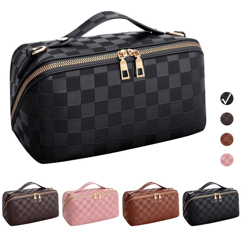 SUOSDEY 2 in 1 Crossbody Makeup Bag,Travel Luxury Leather Cosmetic Bag Organizer Set(Black,Checke... | Walmart (US)