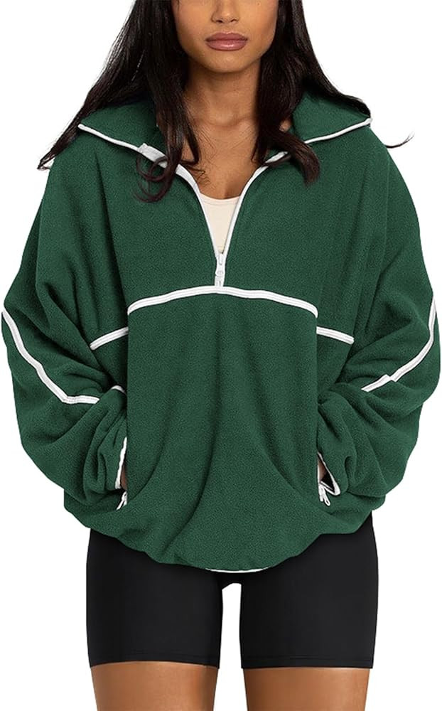 LASLULU Womens Half Zip Pullover Sweatshirt Sherpa Fleece Jacket Oversized Sweatshirts Warm Fuzzy... | Amazon (US)