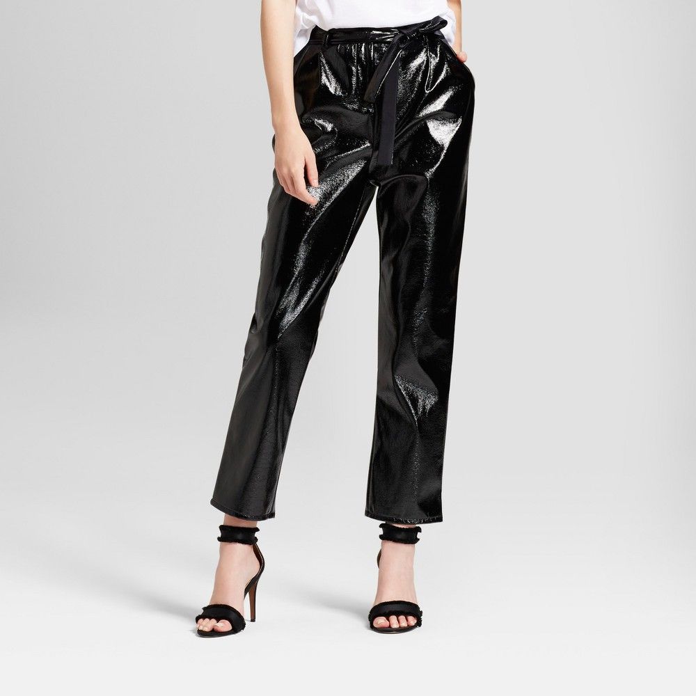 Women's Tapered Leg Patent Paperbag Trouser - Who What Wear Black 14 | Target