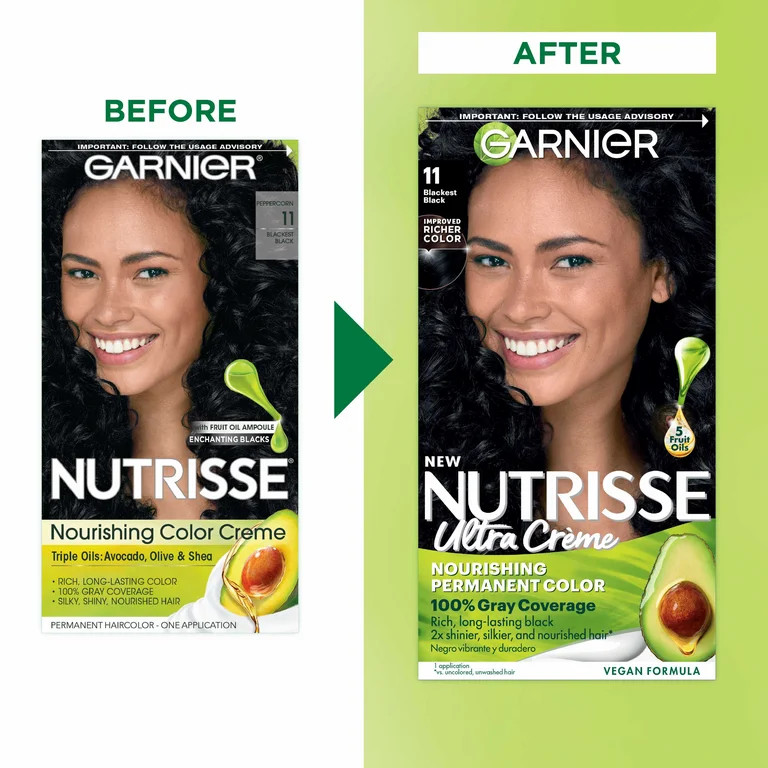 Garnier Nutrisse Nourishing Hair Color Creme, 11 Blackest Black | Walmart (US)