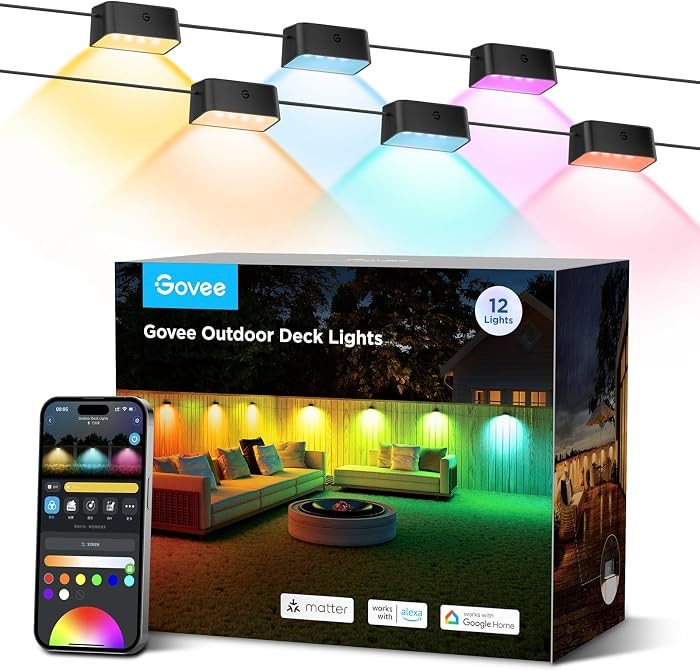 Govee Outdoor Deck Lights, Multicolor Outdoor Fence Lights, IP65 Waterproof Outdoor Lights with S... | Amazon (US)