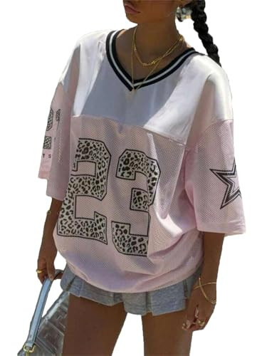 Alyweatry Women Y2k Graphic Oversized Jersey Tee Sporty Aesthetic Number Letter Print Jersey Shirt Preppy Clothes (23 Pink, S) | Amazon (US)
