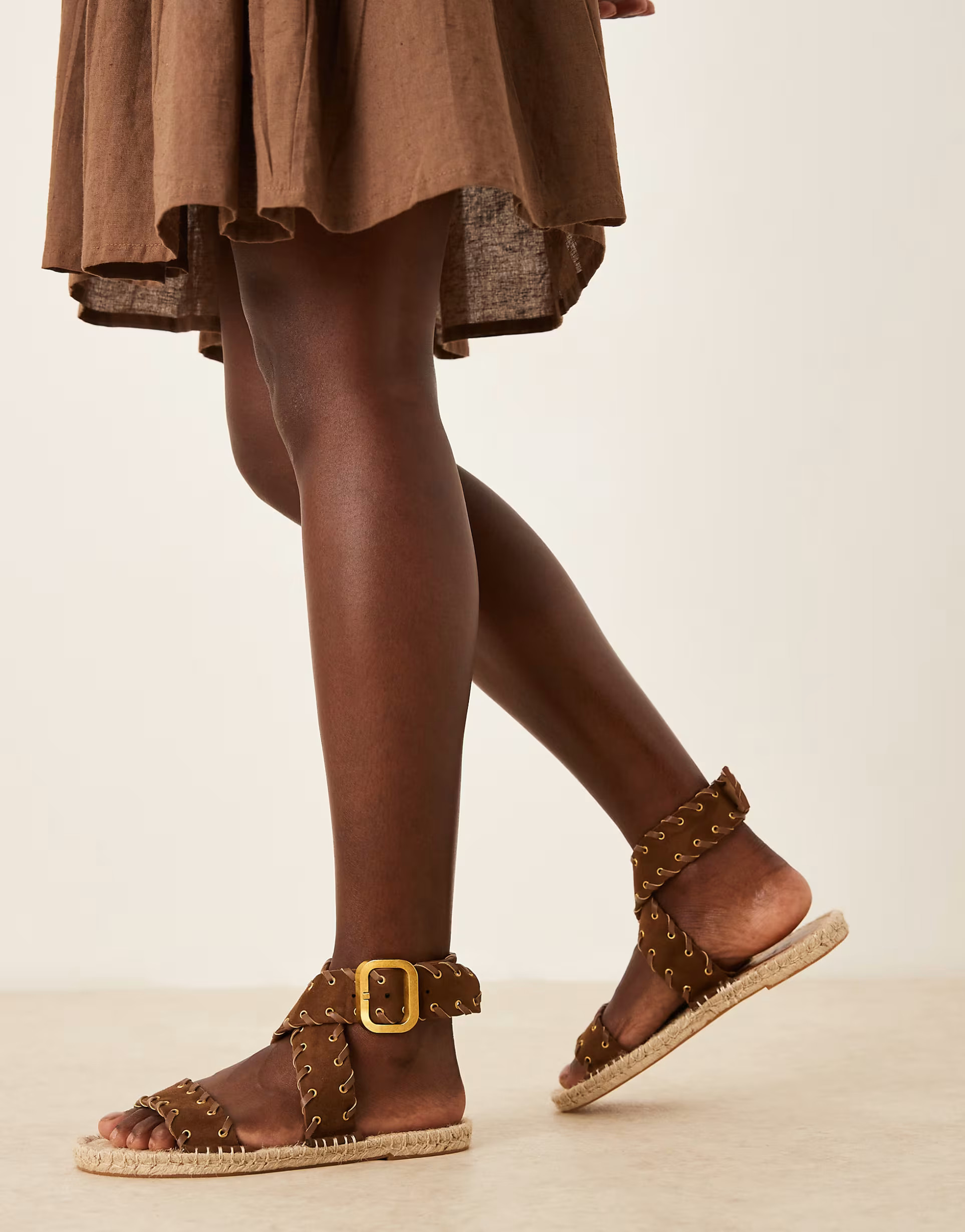 ASOS DESIGN Wide Fit Jazzy whipstitch espadrille sandals in chocolate | ASOS (Global)