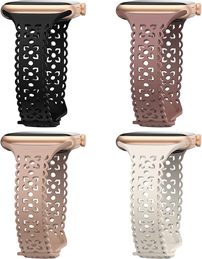 4 pack Lace Silicone Band Compatible with Apple watch Bands 40mm 44mm 41mm 45mm 38mm 42mm Women,T... | Amazon (US)