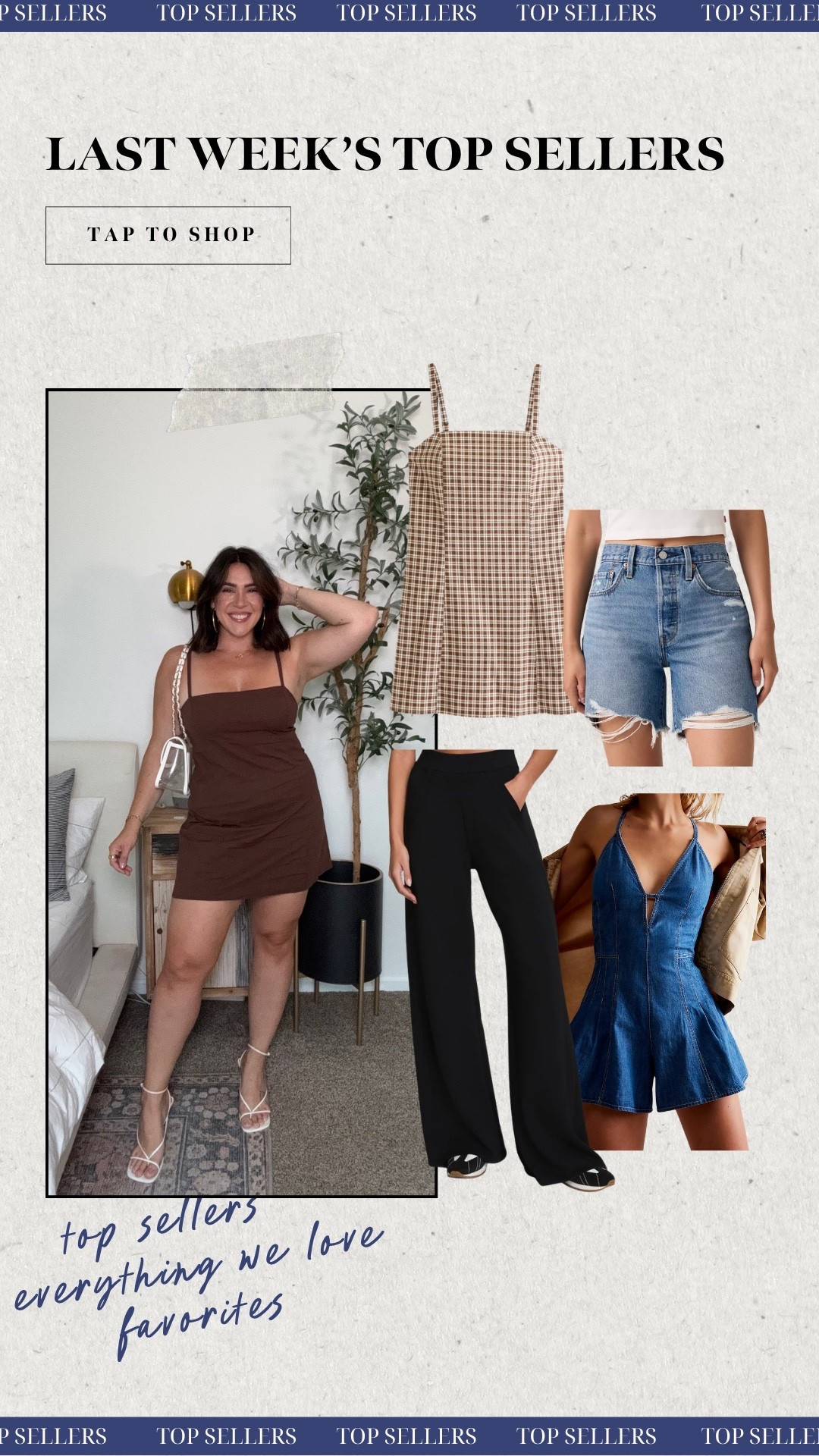 Last weeks top sellers! Bra free Abercrombie dress, mid length Levi shorts, the viral spanx pants, and my fav denim romper! 

#LTKSeasonal #LTKootd #LTKMidsize