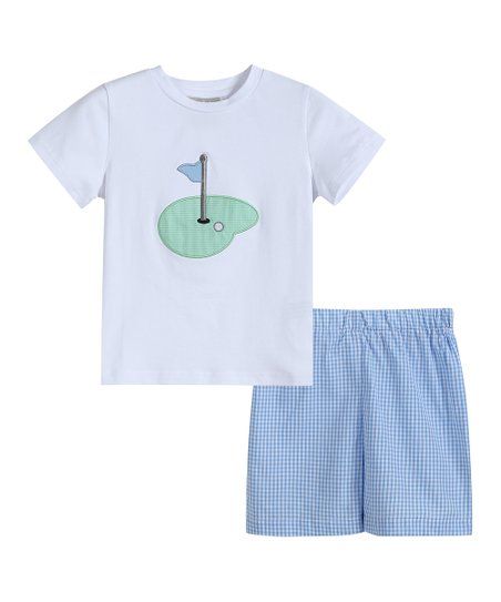 Lil Cactus White Golf Hole Tee & Blue Gingham Bermuda Shorts - Infant, Toddler & Boys | Zulily