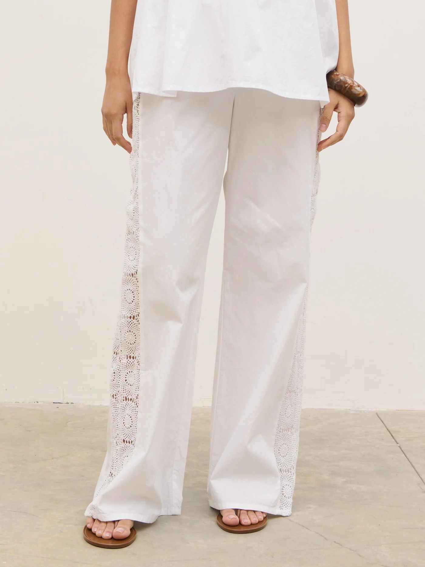 Rae Crochet Detail Trousers - White | Pretty Lavish (UK)