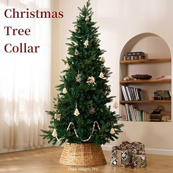 24in Hyacinth Christmas Tree Collar - Woven Rattan Basket for Christmas Tree Base Cover, Holiday ... | Amazon (US)