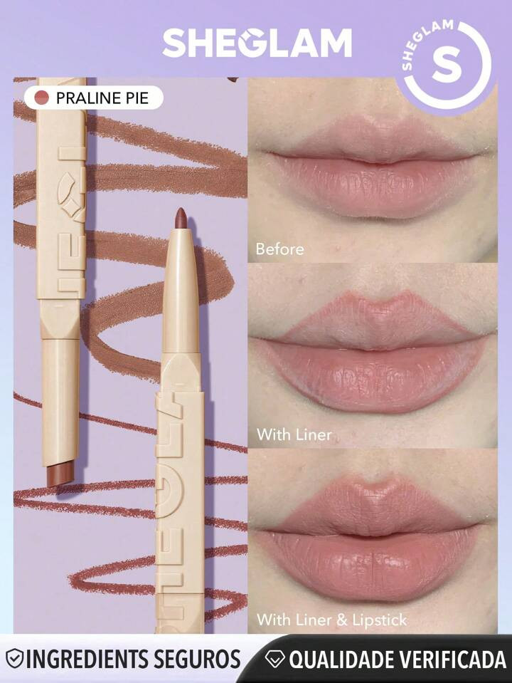 SHEGLAM Duo De Batom E Lápis De Boca Glam 101 - Praline Pie 2-em-1 Lápis Batom Fosco De Extremi... | SHEIN